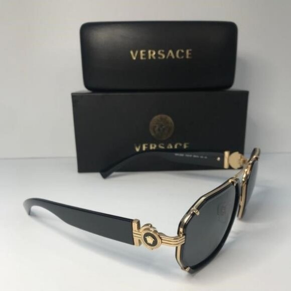 - New - 💯 Original VERSACE VE2228 100287 Dark Gray Irregular Men's Sunglas - Picture 10 of 14